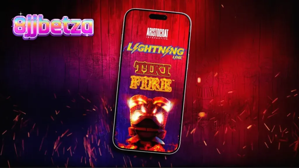 Tampilan visual slot Tiki Fire dengan tema tropis Polinesia